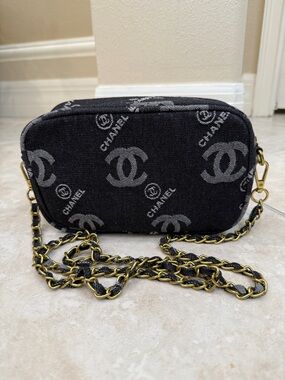 Chanel GWP Black Denim Crossbody Bag brass hardware